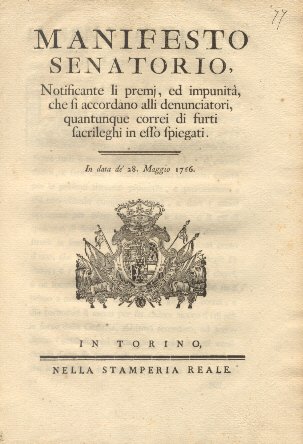 Manifesto Senatorio notificante li premj ed impunità che si accordano …