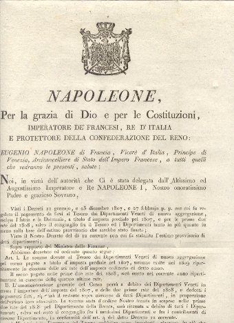 Editto napoleonico che decreta le somme dovute al Tesoro dai …