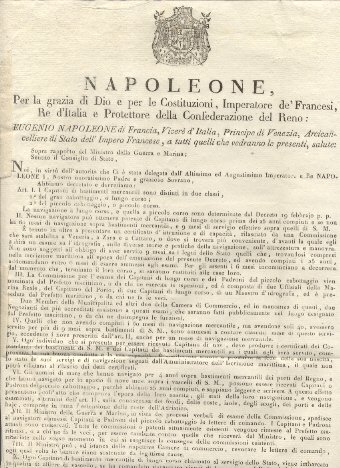 Editto napoleonico che decreta che i Capitani di Bastimenti mercantili …