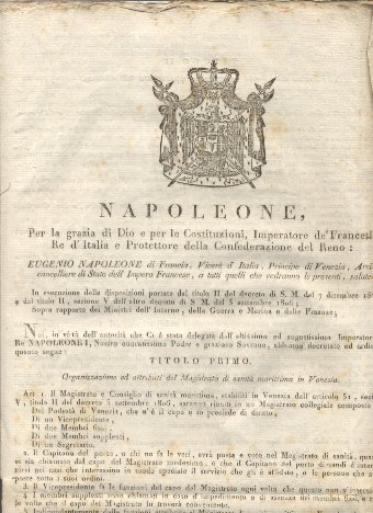 Editto napoleonico che decreta l'Organizzazione ed attributi del Magistrato di …