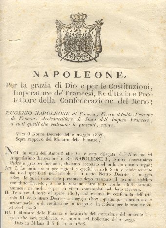Editto napoleonico per la presentazione delle insinuazioni per ragioni e …