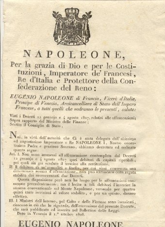 Editto napoleonico per l'affrancatura dei debiti.