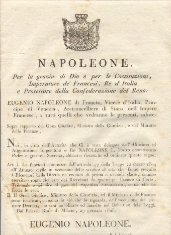 Editto napoleonico ordinante che le funzioni commesse dall'art. 47 della …