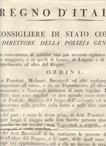 Ordine che stabilisce una più accurata vigilanza sul Lago Maggiore, …