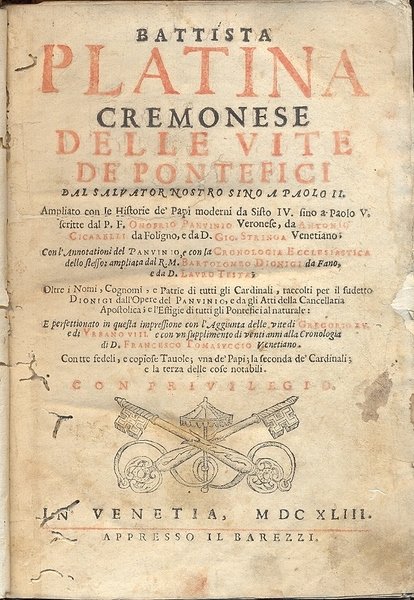 Delle Vite de' Sommi Pontefici, dal Salvator Nostro sino a …