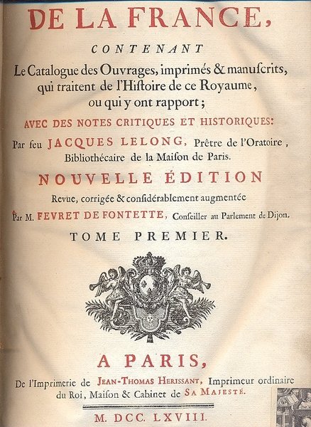Bibliotheque historique de la France, contenant le catalogue des ouvrages, …