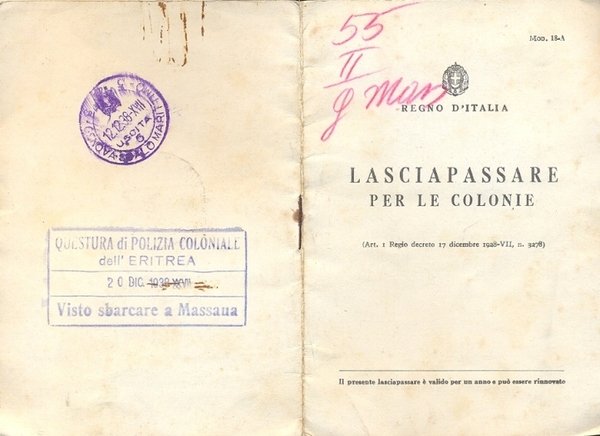 Lasciapassare per le Colonie.