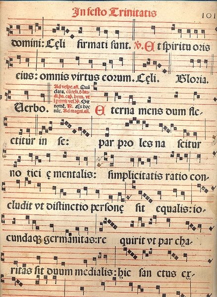 Foglio di antifonario con musica gregoriana.