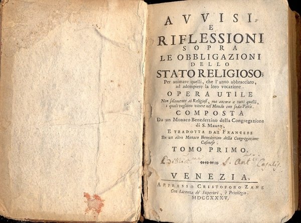 Avvisi e riflessioni sopra le Obbligazioni dello Stato Religioso. Per …