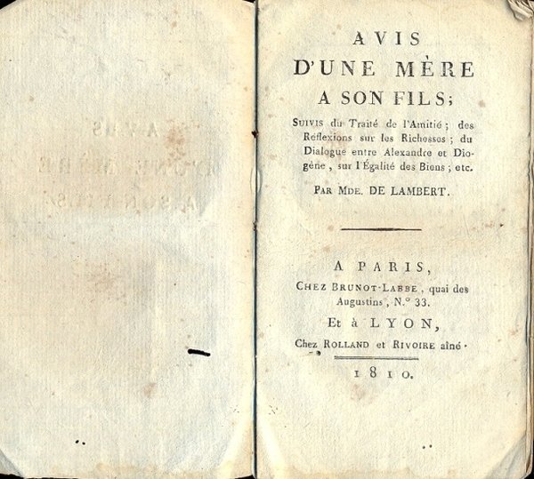 Avis d'une mere a son fils; suivis du traite de …