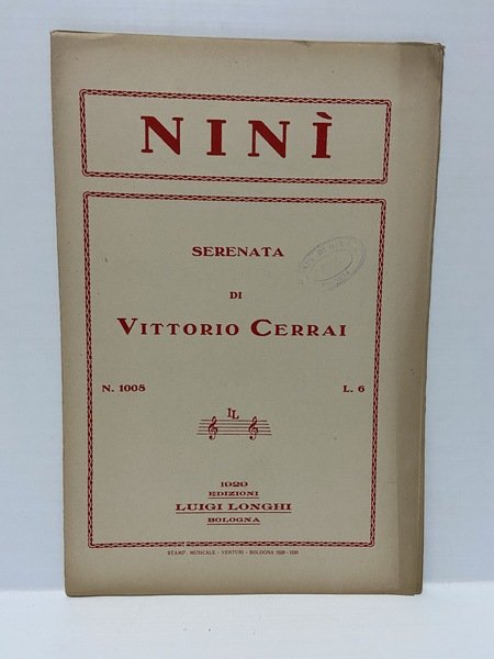 Spartito musicale Ninì Serenata di Vittorio Cerrai