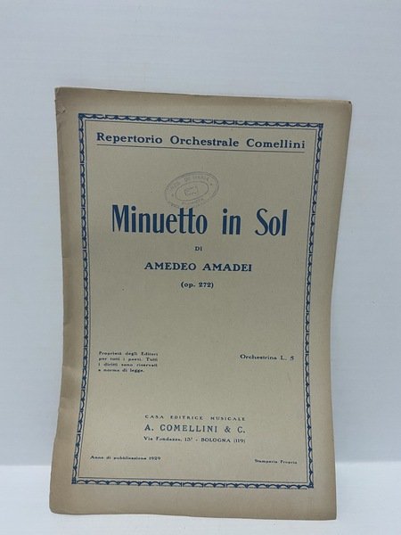 Spartito musicale Minuetto in Sol di Amedeo Amadei Repertorio Orchestra …
