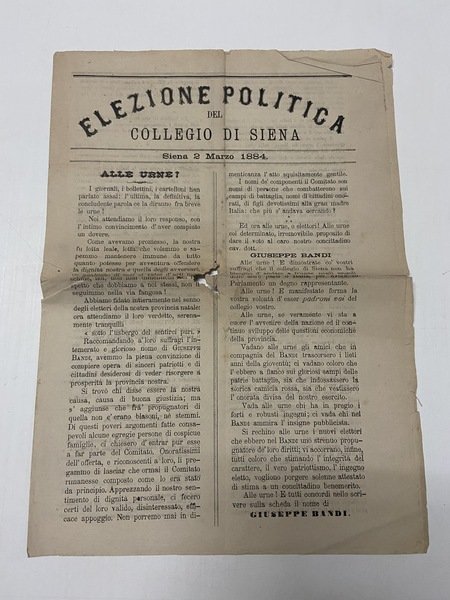 Elezione Politica del Collegio di Siena 2 marzo 1884 per …