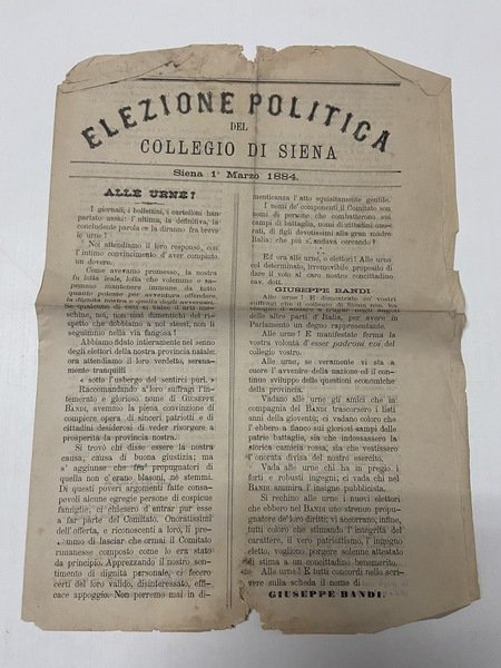 Elezione Politica del Collegio di Siena 1 marzo 1884 per …