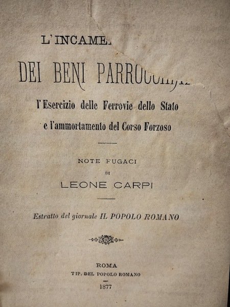 L'incameramento dei beni parrocchiali esercizio delle ferrovie dello stato e …