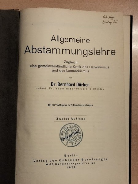 Allgemeine Abstammungslehre. Zugleich eine gemeinverständliche Kritik des Darwinismus und des …