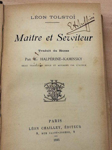 Maître et Serviteur.Traduit du russe par E. Halperine-Kaminsky