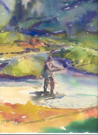 Pescatore di trote al Breuil.