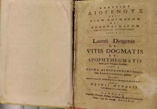 Laertiou Diogenous peri bion dogmaton kai apophthegmaton ton en philosophia …