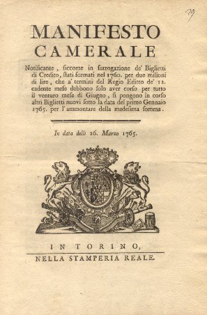 Manifesto Camerale riguardo la notifica circa l'emissione in corso di …