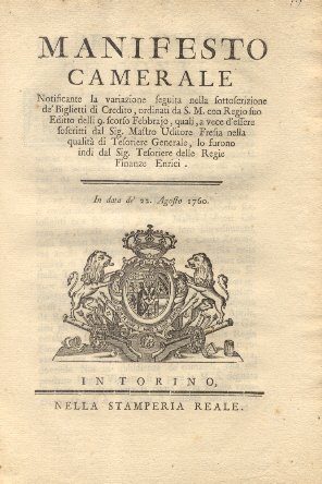 Manifesto Camerale riguardo la notifica della variazione seguita nella sottoscrizione …