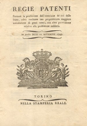 Regie Patenti riguardo la proibizioni dell'estrazione de risi Dallo Stato.21 …
