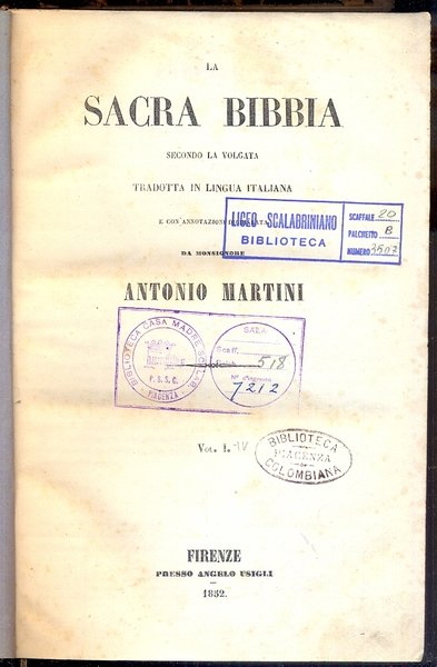 La Sacra Bibbia secondo la volgata. Tradotta in lingua italiana.