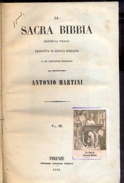 La Sacra Bibbia secondo la volgata. Tradotta in lingua italiana.