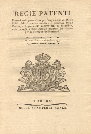 Regie Patenti circa provvidenze per le consegne dei possessori. 22 …