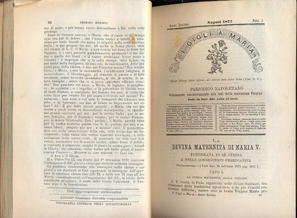 Gigli a Maria. Pubblicazione periodica mensile. Contenente articoli storico-dogmatici, archeologici, …