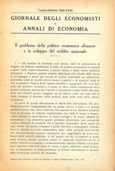 Il problema della politica economica albanese e lo sviluppo del …