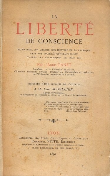 La liberte de coscience sa nature,son origine,son histoire et sa …