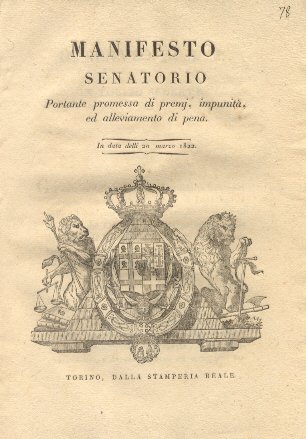 Manifesto Senatorio portante promessa di premj, impunità, ed alleviamento di …