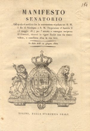 Manifesto Senatorio col quale si notifica che la convenzione stipulata …