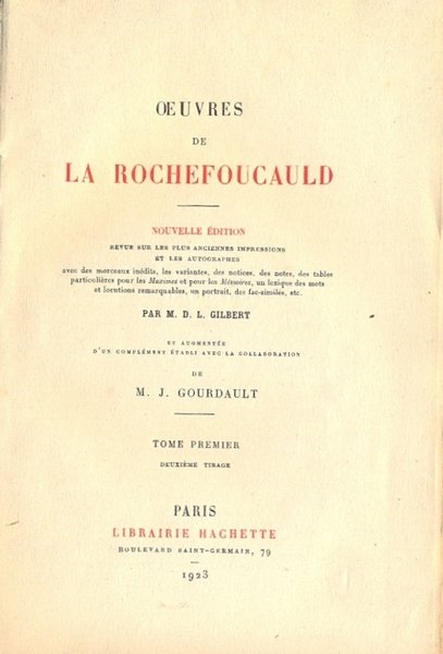 Oeuvres de la Rochefoucauld, et augmentée d'un complément établi avec …