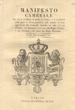 Manifesto camerale per cui si stabilisce il modo, le forme, …