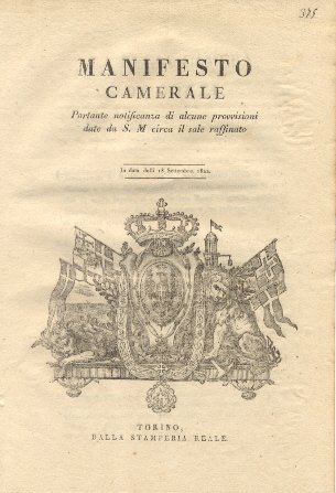Manifesto camerale portante notificanza di alcune provvisioni data da S. …