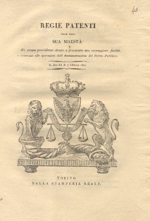 Regie patenti colle quali Sua Maestà dà alcune provvidenze dirette …