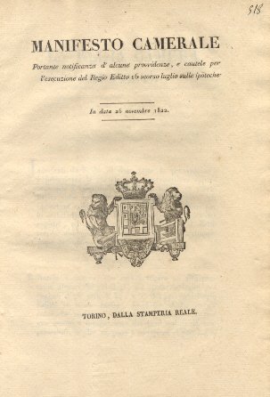 Manifesto camerale della regia camera de'Conti incaricati da S. M. …