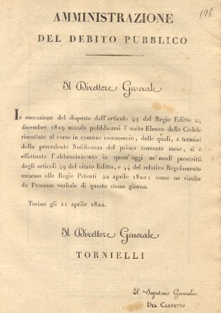 Circolare con la quale il Direttore Generale dell'Amministratore del Debito …