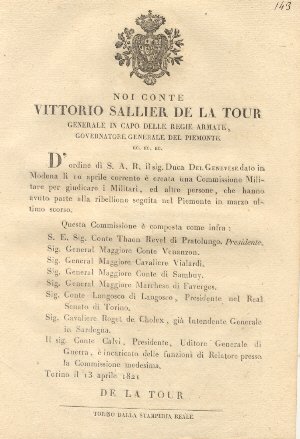Circolare del Conte Vittorio Sallier de la Tour Generale in …