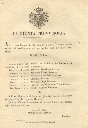 Decreto della Giunta Provvisoria con il quale nomina sette Capi …