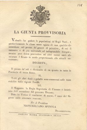 Decreto della Giunta Provvisoria con il quale, allo scopo di …