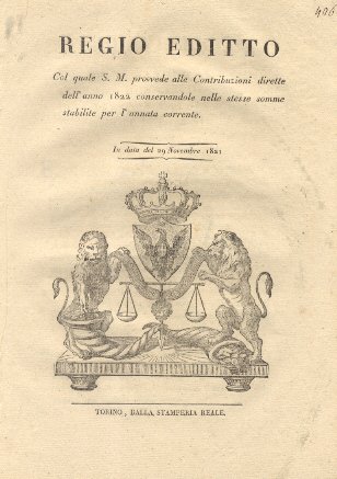 Regio Editto col quale S. M. provvede alle Contribuzioni dirette …