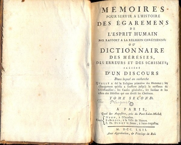 Memoires pour servir a l' Histoire des Egaremes de l' …