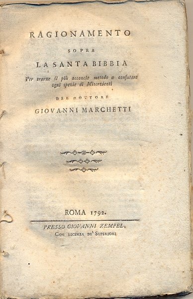 Ragionamento sopra la Santa Bibbia. Per trarne il più acconcio …