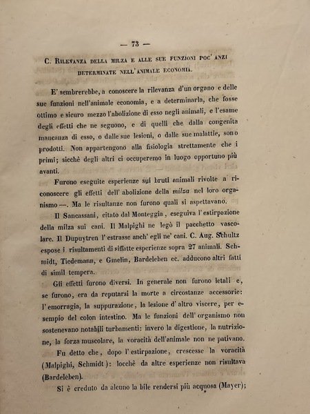Considerazioni anatomiche, fisiologiche, patologiche e chirurgiche intorno alla milza.