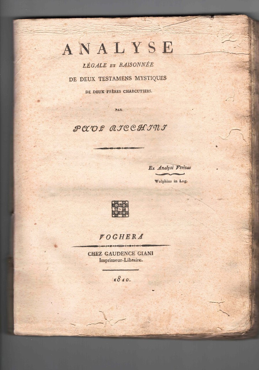 Analyse legale et raisonnee de deux testaments mystiques. | Immagine principale