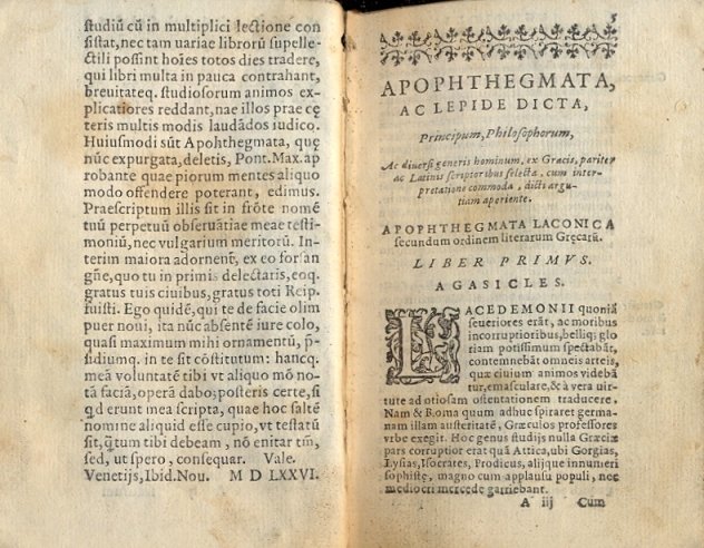 Apophthegmatum ex Optimis Utrisque Lingae Scriptoribus. Libri IIX. Paulli Manutii …