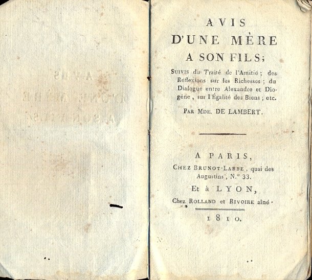 Avis d'une mere a son fils; suivis du traite de …